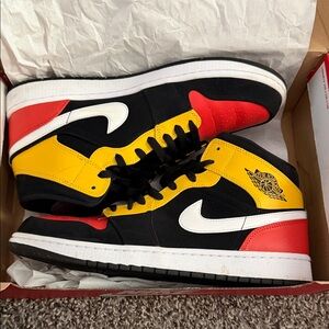 Nike Men's Black, Red, and Yellow High-Top Sneakers